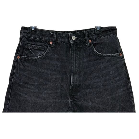 Zara High Waisted Loose Fit Classic Cotton Denim Jean Shorts 10 Black #3805 - Picture 2 of 15